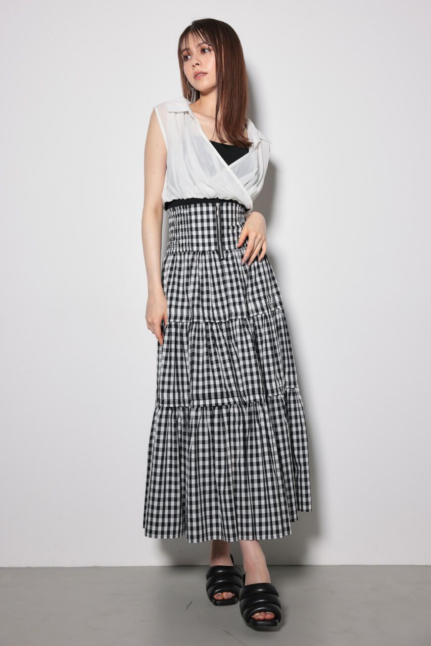 rienda「ウェストシャーリングタックデザインフレアスカート」|スカート|