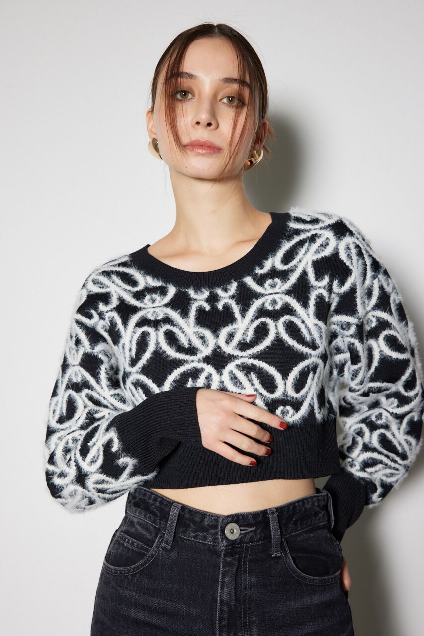 rienda「2WAY Rロゴニットトップス」|ニット・セーター|BLK