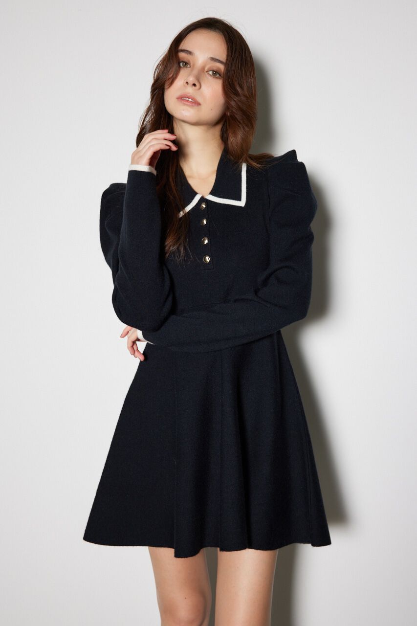 rienda「カラーデザインタックミニ ニット ワンピース」|ワンピース|BLK