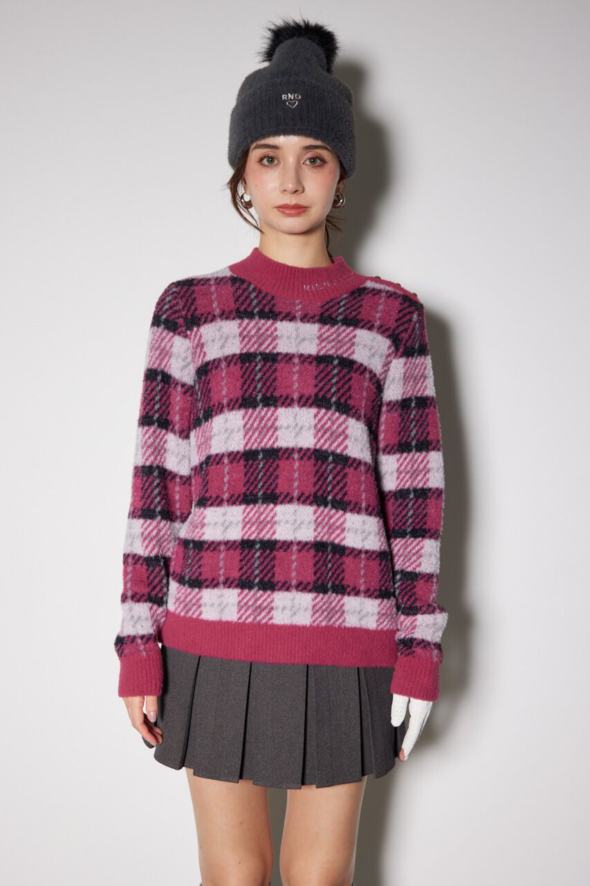 rienda「タータンチェックモックネックニットトップス」|ニット・セーター|