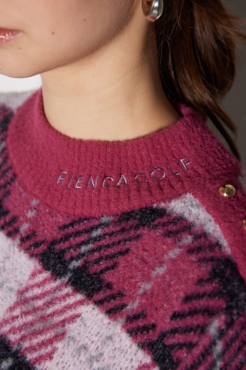 rienda「タータンチェックモックネックニットトップス」|ニット・セーター|