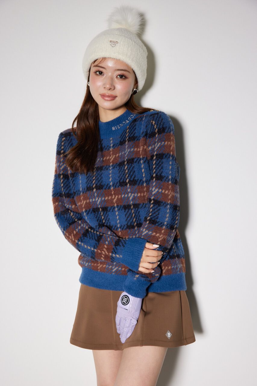 rienda「タータンチェックモックネックニットトップス」|ニット・セーター|NVY