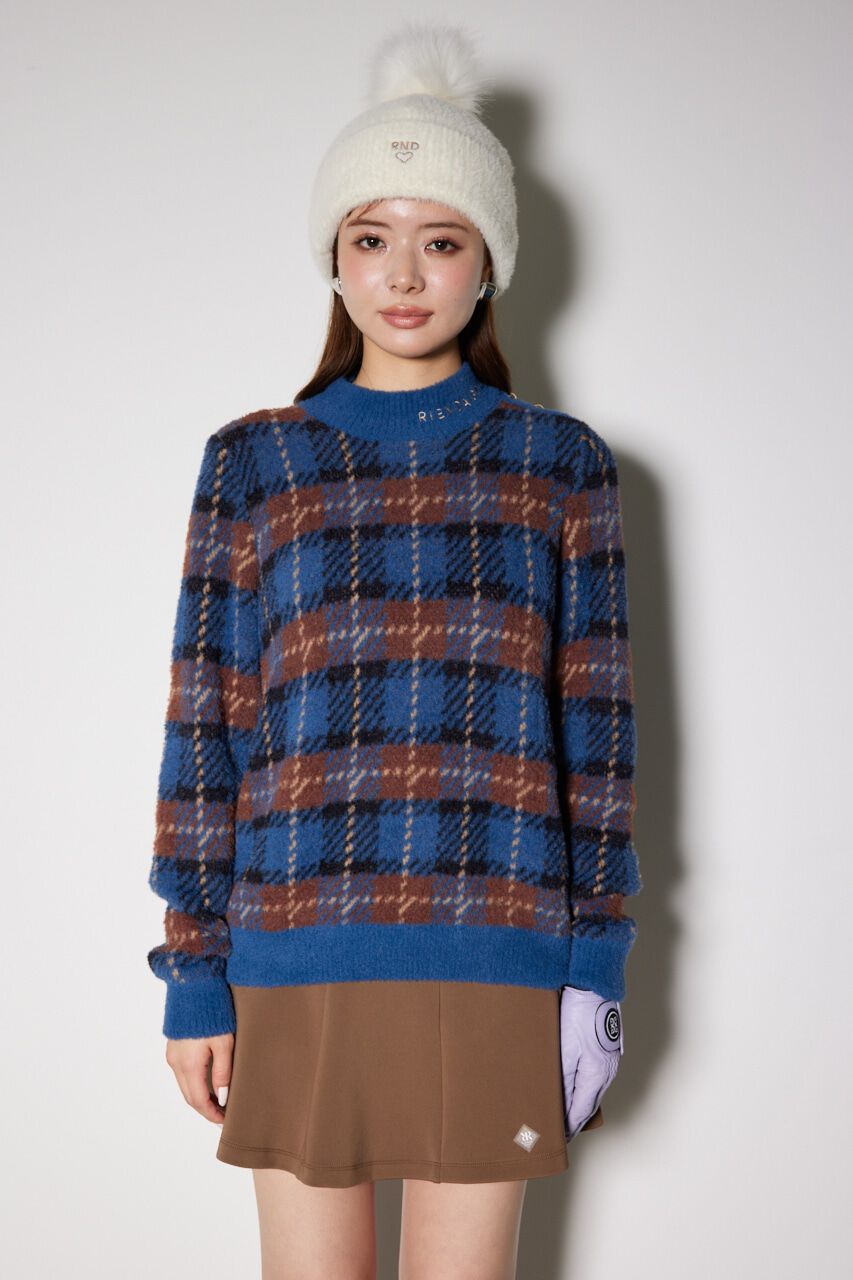 rienda「タータンチェックモックネックニットトップス」|ニット・セーター|