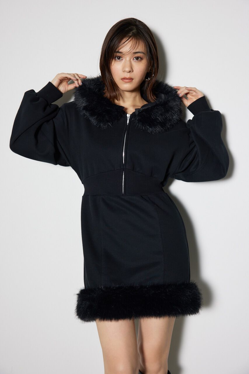 rienda「フェイクファースウェットミニワンピース」|ワンピース|BLK