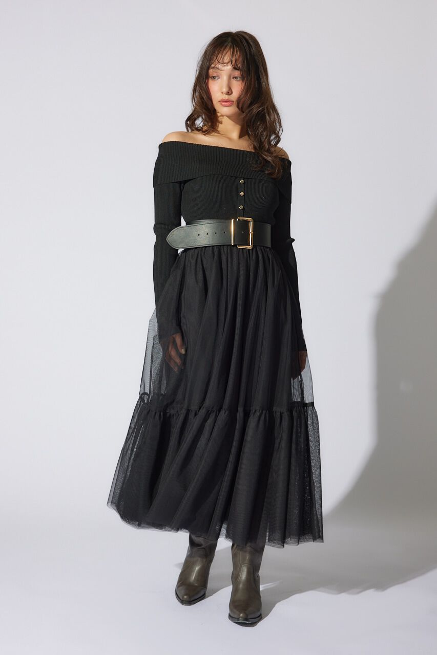 rienda「オフショルダーチュールドッキングワンピース」|ワンピース|