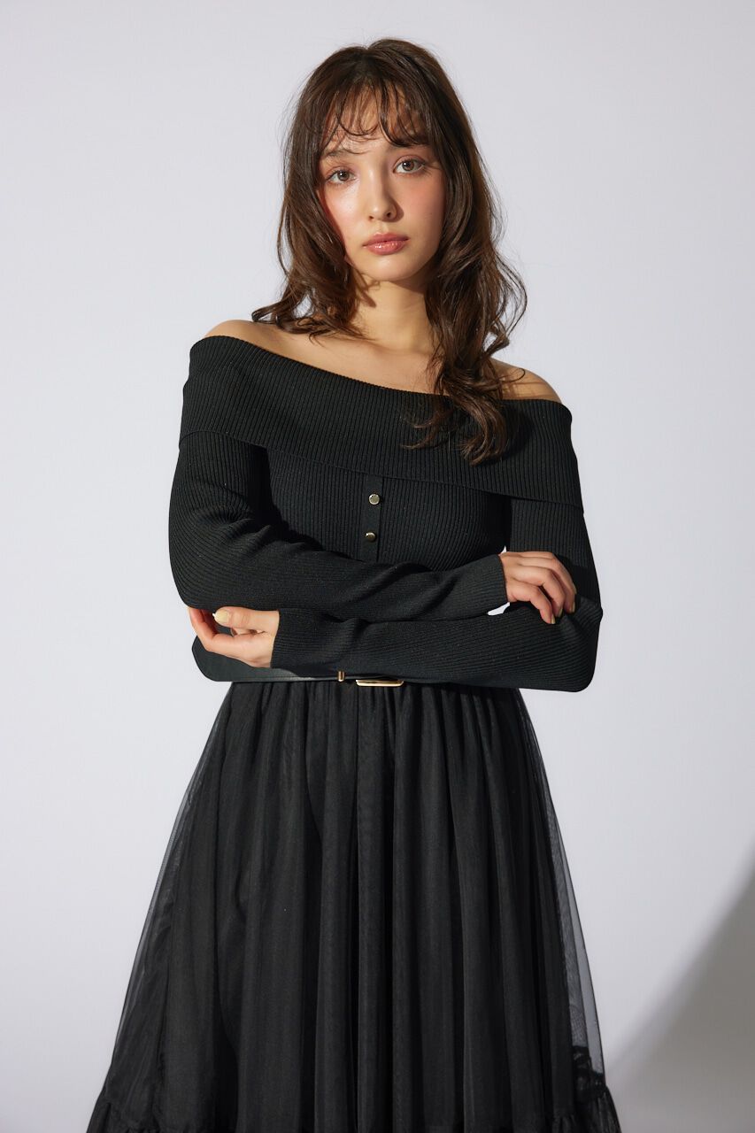 rienda「オフショルダーチュールドッキングワンピース」|ワンピース|