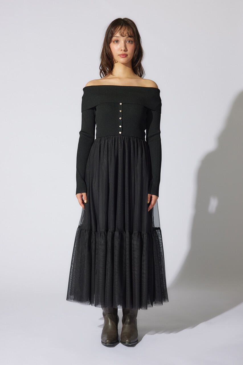 rienda「オフショルダーチュールドッキングワンピース」|ワンピース|