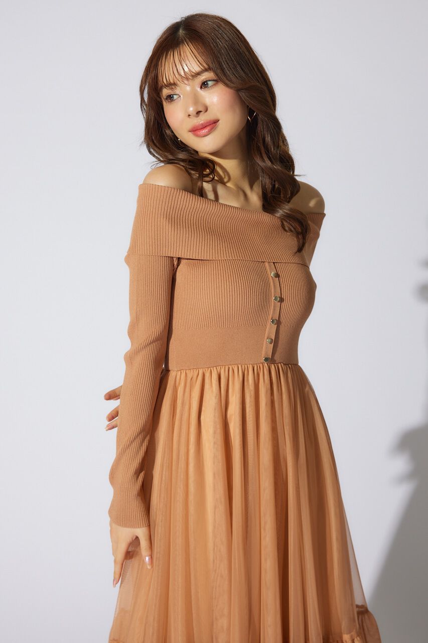 rienda「オフショルダーチュールドッキングワンピース」|ワンピース|