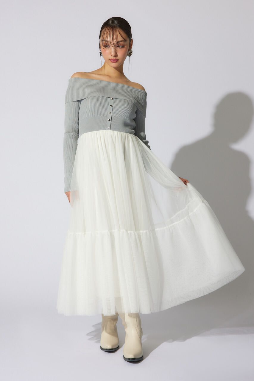 rienda「オフショルダーチュールドッキングワンピース」|ワンピース|