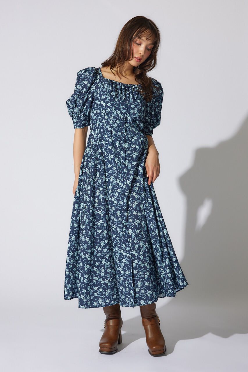 rienda「バストギャザーデザインフレアワンピース」|ワンピース|