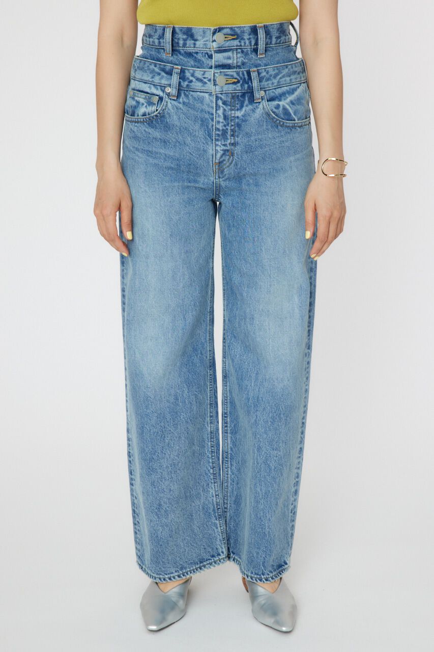 RODEO CROWNS「ダブルベルトウエストワイドパンツ」|デニム|