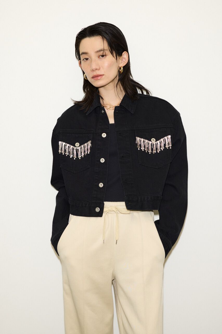 SLY「BIJOU CROP DENIM SH-E」|デニムジャケット|BLK