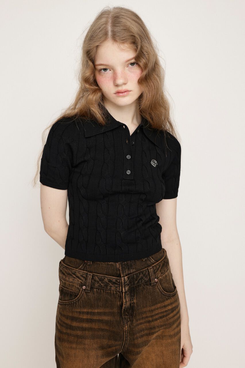 SLY「CABLE POLO KNIT トップス」|ニット・セーター|BLK