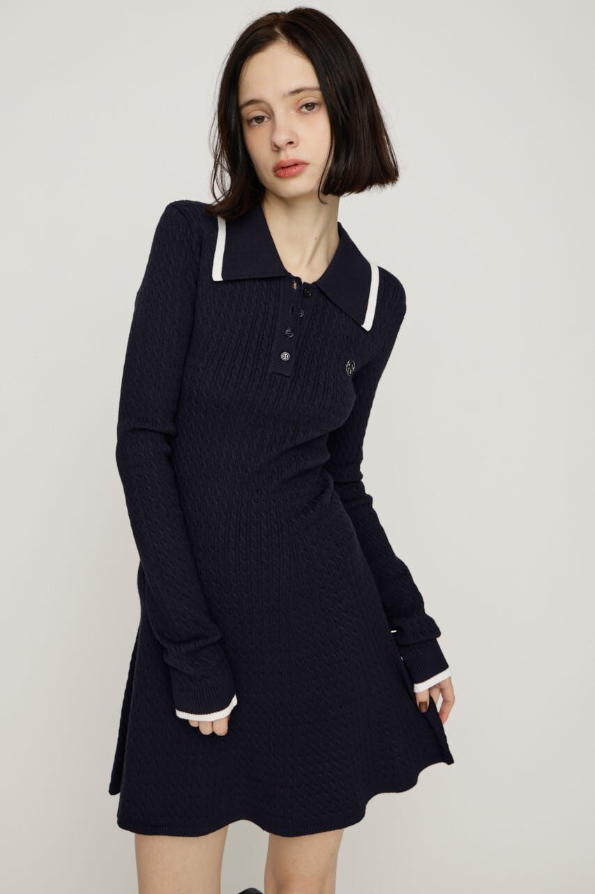 SLY「COLLARED CABLE KNIT ショートワンピース」|ワンピース|NVY
