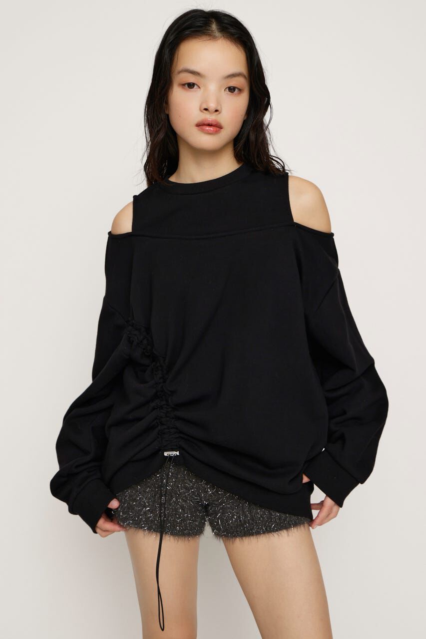 SLY「OPEN SHOULDER SW トップス」|パーカー|BLK