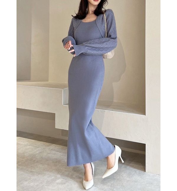 RESEXXY「ボレロライクタイトニットワンピース」|ワンピース|ブルー