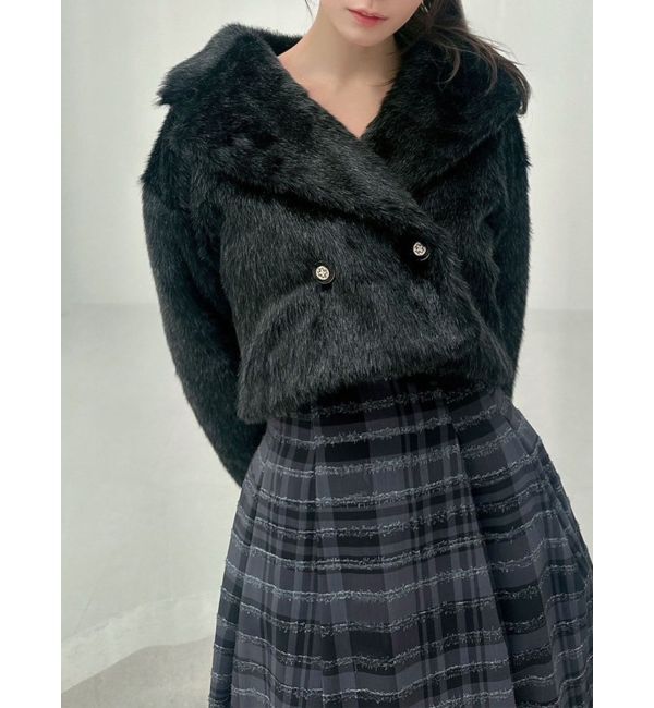 RESEXXY「シャイニーファークロップドブルゾン」|ブルゾン・スタジャン|ブラック