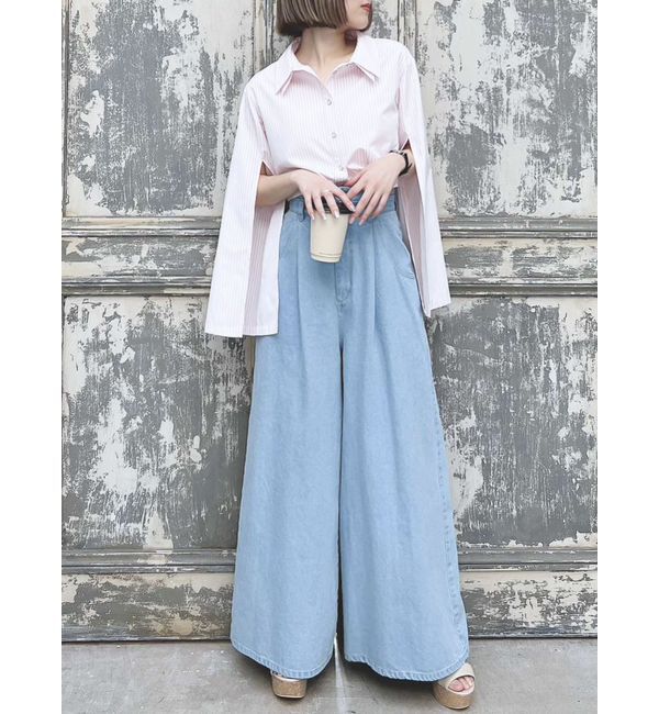 dazzlin「ダブルハイウエストワイドデニムパンツ」|デニム|