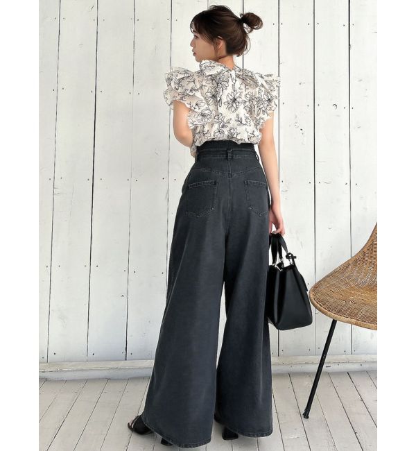 dazzlin「ダブルハイウエストワイドデニムパンツ」|デニム|