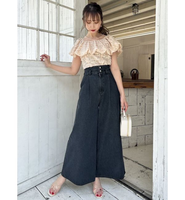 dazzlin「ダブルハイウエストワイドデニムパンツ」|デニム|