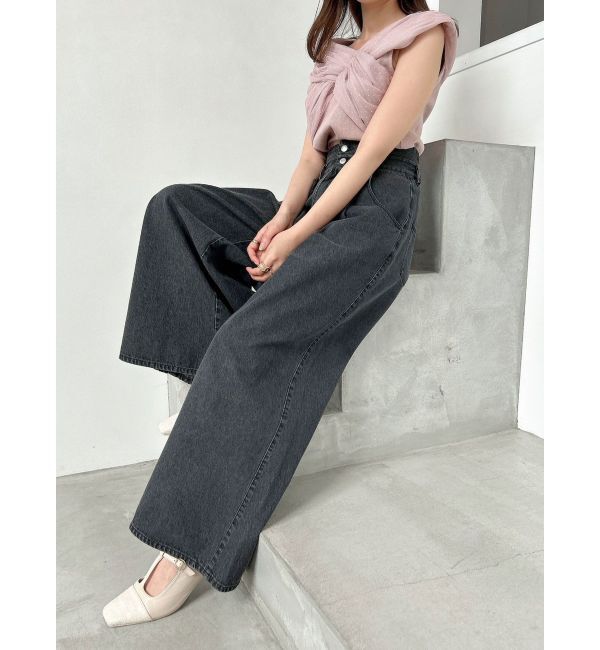 dazzlin「ダブルハイウエストワイドデニムパンツ」|デニム|