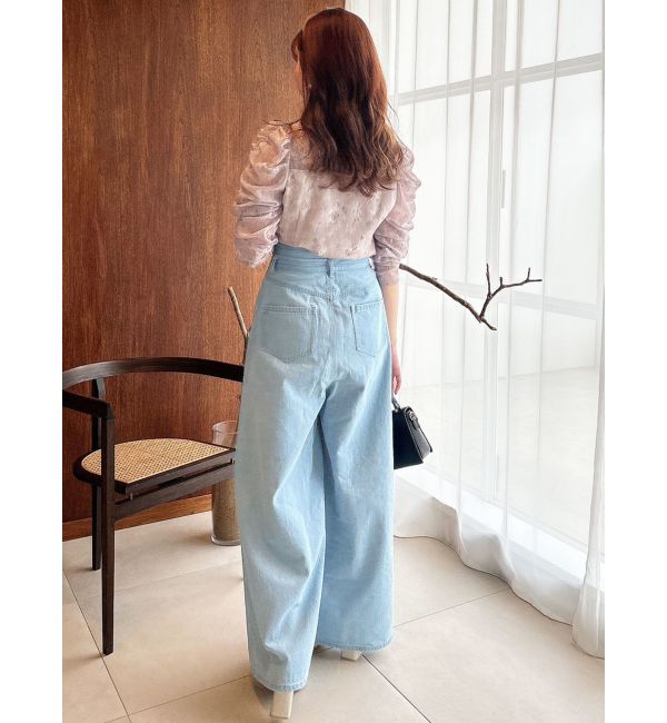 dazzlin「ダブルハイウエストワイドデニムパンツ」|デニム|