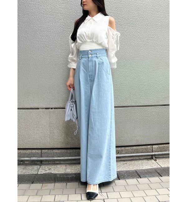 dazzlin「ダブルハイウエストワイドデニムパンツ」|デニム|