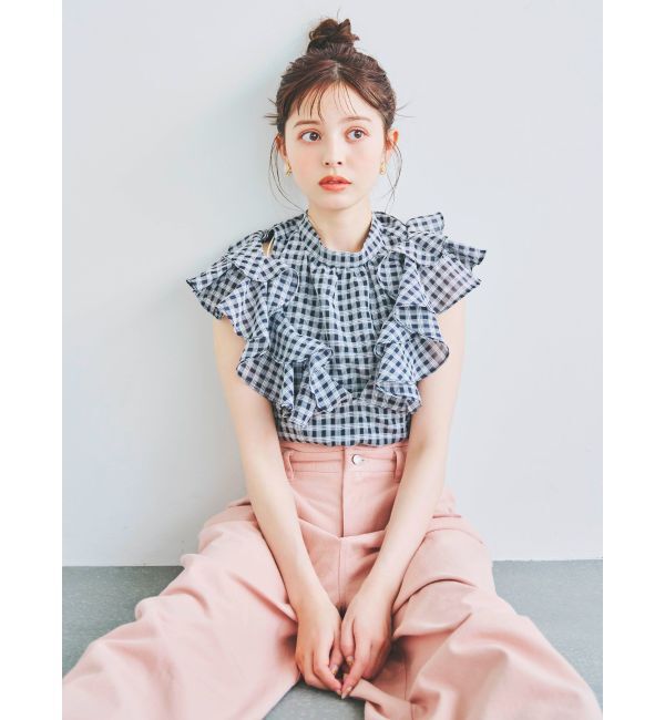 dazzlin「ダブルハイウエストワイドデニムパンツ」|デニム|