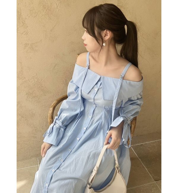 dazzlin「ウエストタックオフショルシャツワンピース」|ワンピース|