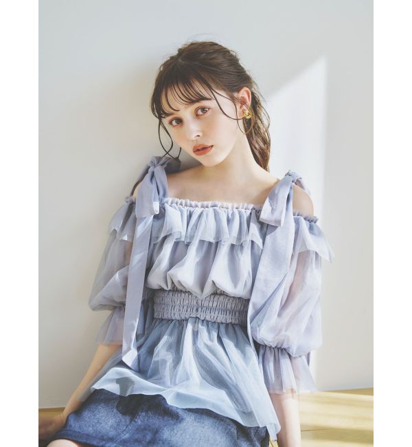 dazzlin「チュールリボンペプラム2wayトップス」|シャツ・ブラウス|