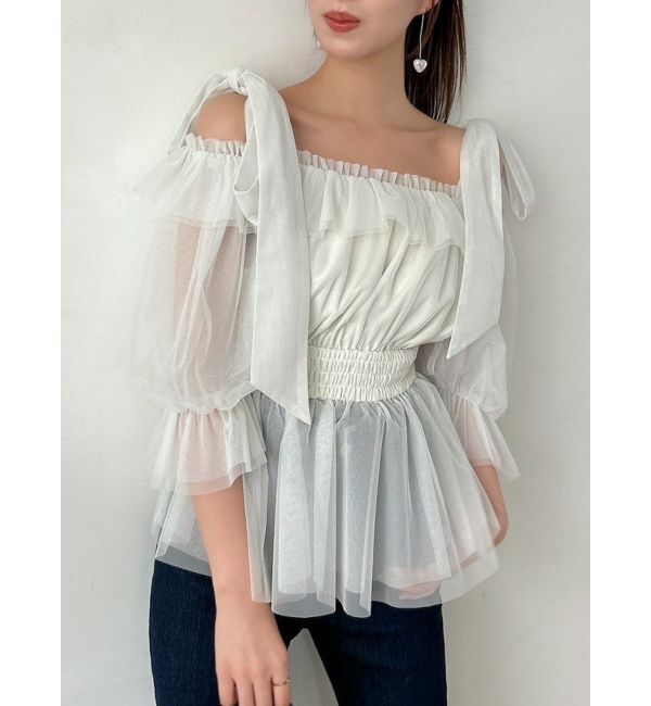 dazzlin「チュールリボンペプラム2wayトップス」|シャツ・ブラウス|