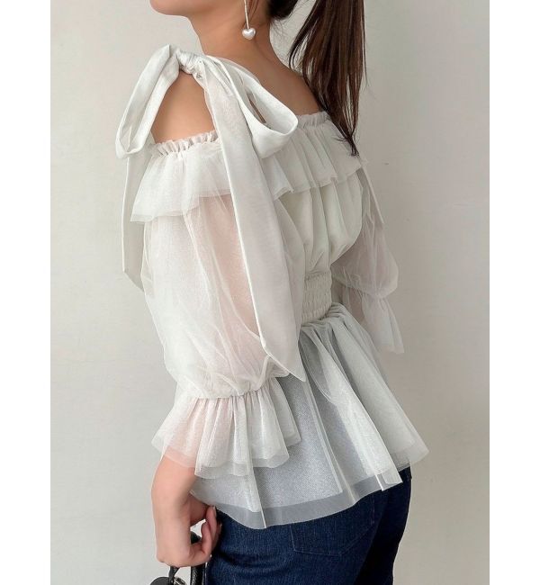 dazzlin「チュールリボンペプラム2wayトップス」|シャツ・ブラウス|