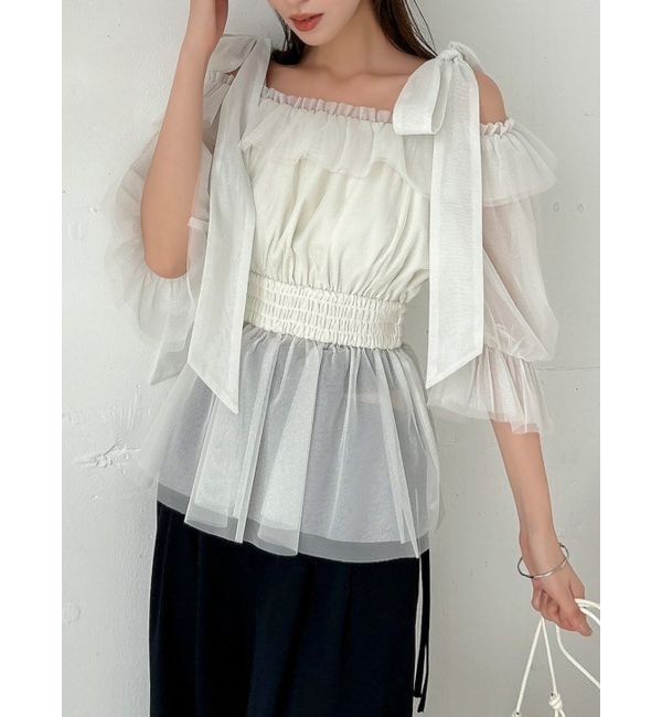 dazzlin「チュールリボンペプラム2wayトップス」|シャツ・ブラウス|