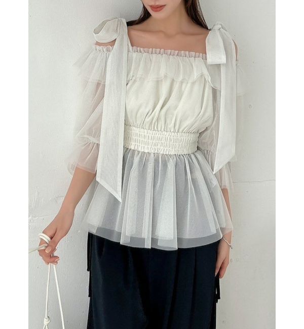 dazzlin「チュールリボンペプラム2wayトップス」|シャツ・ブラウス|