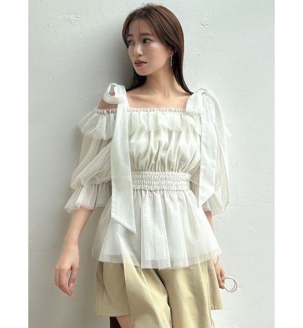 dazzlin「チュールリボンペプラム2wayトップス」|シャツ・ブラウス|