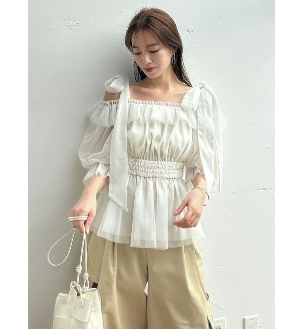 dazzlin「チュールリボンペプラム2wayトップス」|シャツ・ブラウス|
