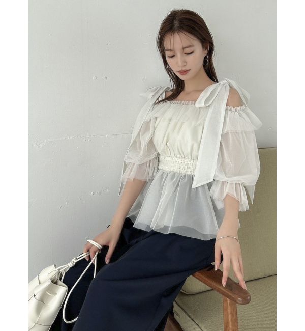 dazzlin「チュールリボンペプラム2wayトップス」|シャツ・ブラウス|