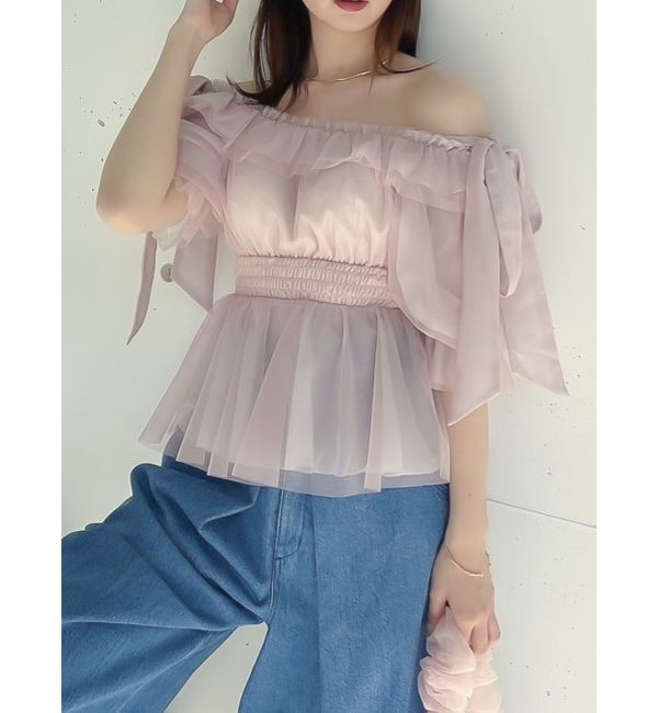dazzlin「チュールリボンペプラム2wayトップス」|シャツ・ブラウス|