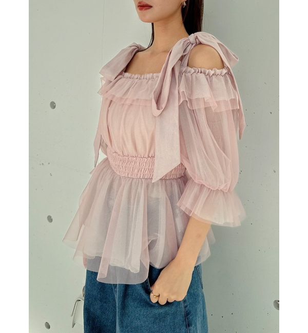 dazzlin「チュールリボンペプラム2wayトップス」|シャツ・ブラウス|ピンク