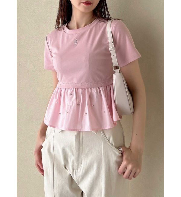 dazzlin「バックリボンビジューペプラムTシャツ」|Tシャツ・カットソー|ピンク