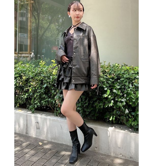 dazzlin「【SETUP】カフスリボンフェイクレザージャケット※セットアップ対応」|ブルゾン・スタジャン|