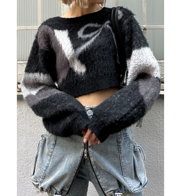 EMODA「ショートルーズジャガードニット」|ニット・セーター|ブラック