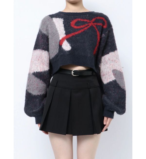 EMODA「ショートルーズジャガードニット」|ニット・セーター|ネイビー