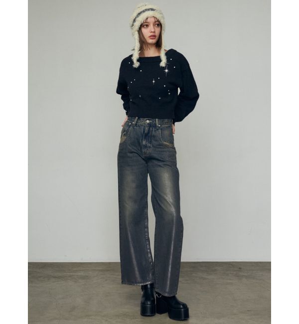 EMODA「フォイルルーズハイウエストジーンズ」|デニム|