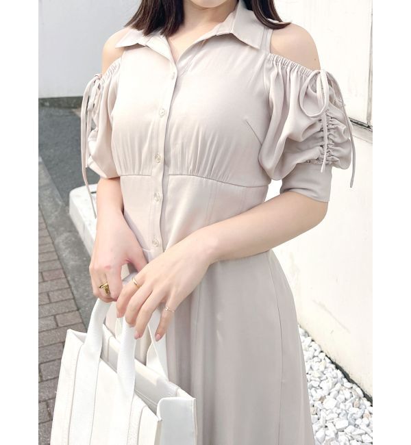 MERCURYDUO「オープンショルダーシャツワンピース」|ワンピース|