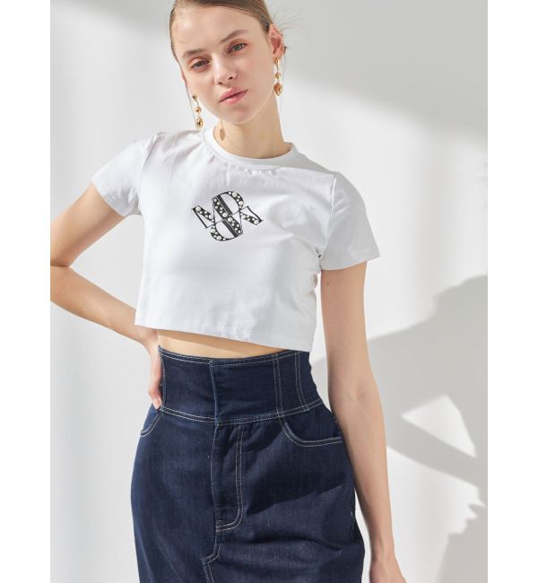 MERCURYDUO「クロップドパールロゴTシャツ」|Tシャツ・カットソー|