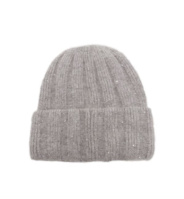 MERCURYDUO「スパンコールニットビーニー」|ニット帽|ライトグレー