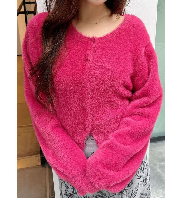 MERCURYDUO「ミニシャギーロングスリーブニットカーディガン」|カーディガン|レッド