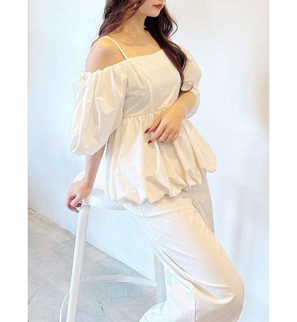 MERCURYDUO「タフタバルーンペプラムロンパース」|オールインワン|アイボリー