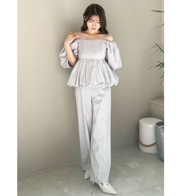 MERCURYDUO「タフタバルーンペプラムロンパース」|オールインワン|